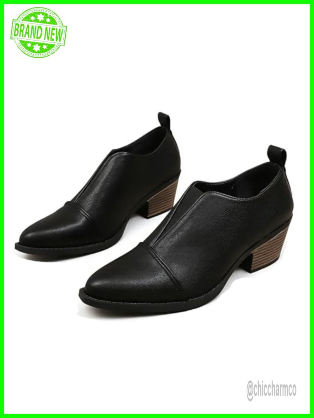 Women's Chunky Low Heel Ankle Booties V Cut Slip On Pointed Toe